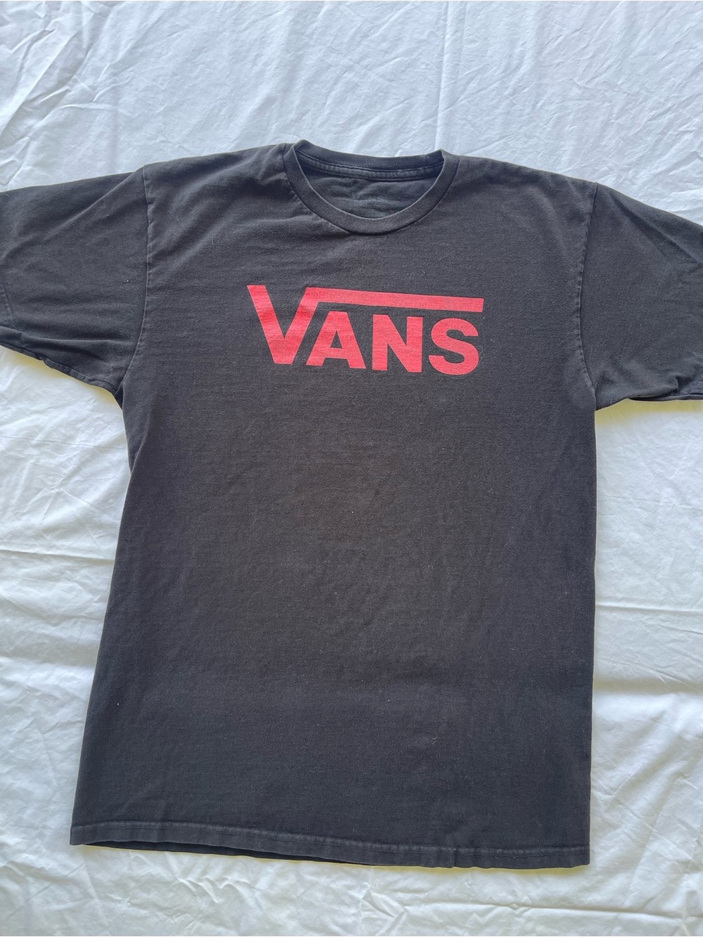 Vans Mens Black Short Sleeve Graphic T-Shirt Red Logo Skate Crewneck Size M